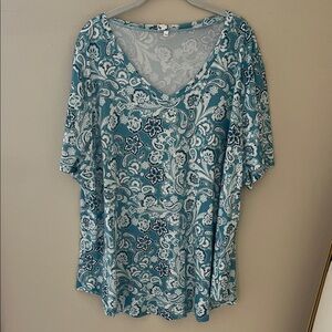 Amazon Teal and White Paisley Blouse
